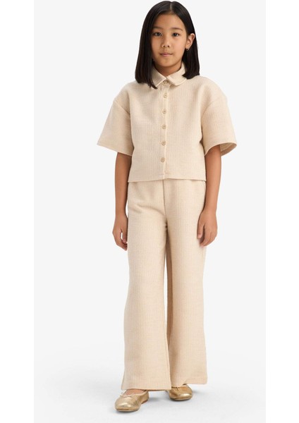 Kız Çocuk Beli Lastikli Wide Leg Geniş Bol Paça Bürümcük Pantolon E1103A825SP