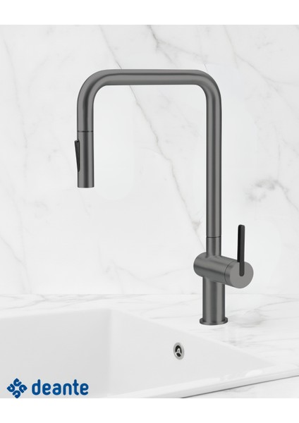 Momi BKM_D73N U‑Tip Çekme Spiralli Batarya Titanyum | İki jet Modut, Bal Peteği Aeratör ,Sessiz kullanım, Su Tasarrufu