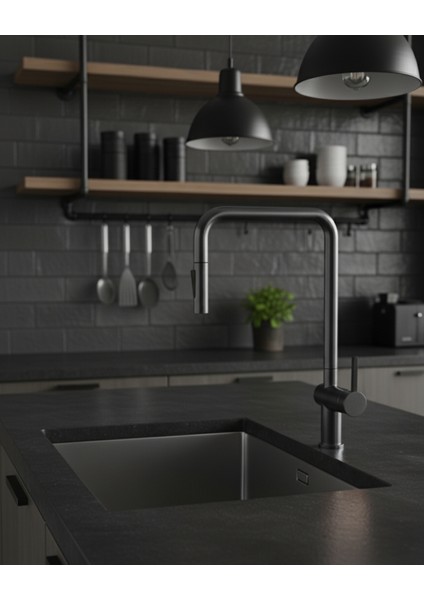 Momi BKM_D73N U‑Tip Çekme Spiralli Batarya Titanyum | İki jet Modut, Bal Peteği Aeratör ,Sessiz kullanım, Su Tasarrufu fırsatları