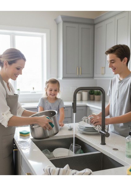 Momi BKM_D73N U‑Tip Çekme Spiralli Batarya Titanyum | İki jet Modut, Bal Peteği Aeratör ,Sessiz kullanım, Su Tasarrufu