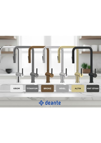 Momi BKM_D73N U‑Tip Çekme Spiralli Batarya Titanyum | İki jet Modut, Bal Peteği Aeratör ,Sessiz kullanım, Su Tasarrufu