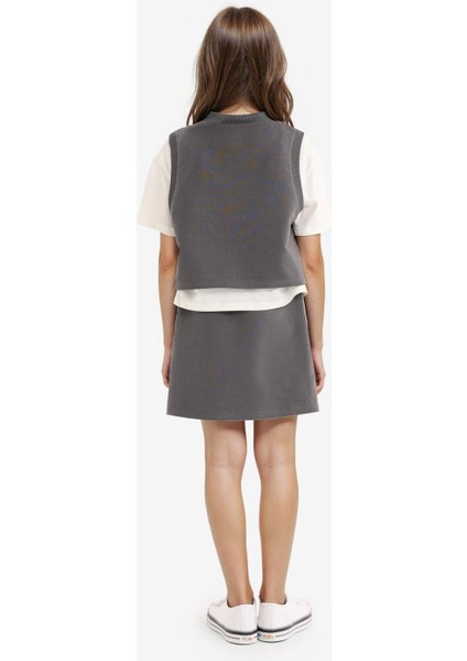 Kız Çocuk 3'lü Takım Kısa Kollu Tişört Baskılı Kolsuz Üst Beli Lastikli Etek E1867A825SM