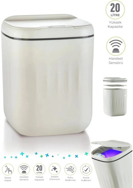 çınar ticaret 20 lt sensörlü çöp kovası – akıllı antibakteriyel pilli otomatik kapaklı 4 kalem pil dahil modelleri