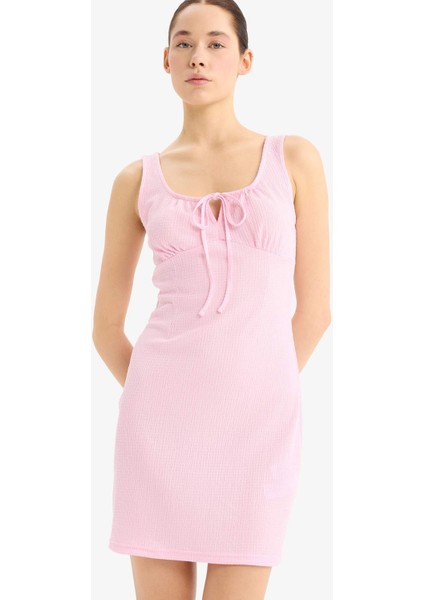 Coool Bodycon Vücudu Saran U Yaka Bürümcük Askılı Mini Elbise