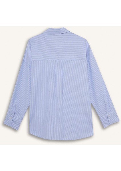 Oversize Geniş Kalıp Çizgili Oxford Uzun Kollu Gömlek D4512AX25SP