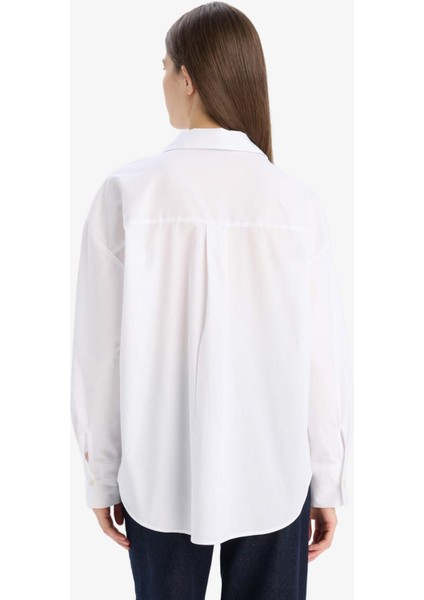 Oversize Geniş Kalıp Basic Düz Poplin Uzun Kollu Gömlek