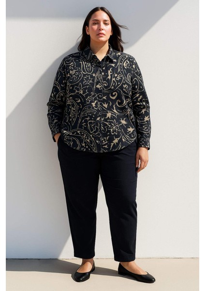 Oversize Geniş Kalıp Desenli Uzun Kollu Gömlek