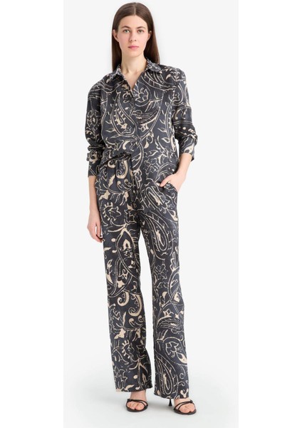 Oversize Geniş Kalıp Desenli Uzun Kollu Gömlek