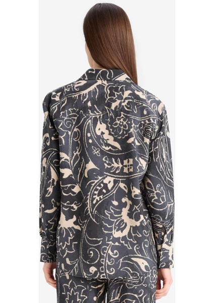 Oversize Geniş Kalıp Desenli Uzun Kollu Gömlek