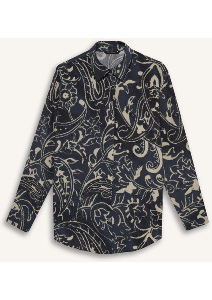 Oversize Geniş Kalıp Desenli Uzun Kollu Gömlek