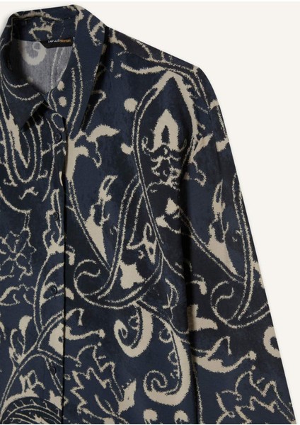 Oversize Geniş Kalıp Desenli Uzun Kollu Gömlek