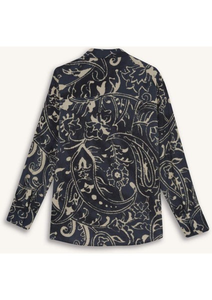 Oversize Geniş Kalıp Desenli Uzun Kollu Gömlek