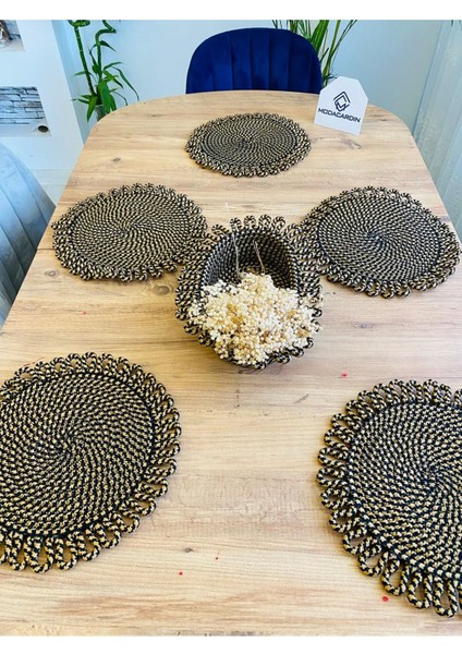 Jüt Hasır Amerikan Servis Supla ve Sepet 7 Parça