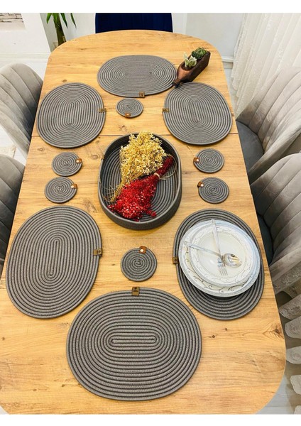 Jüt Hasır Amerikan Servis Oval Supla Bardak Altı ve Sepet 13 Parça fiyatları