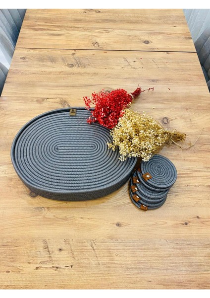 Jüt Hasır Amerikan Servis Oval Supla Bardak Altı ve Sepet 13 Parça