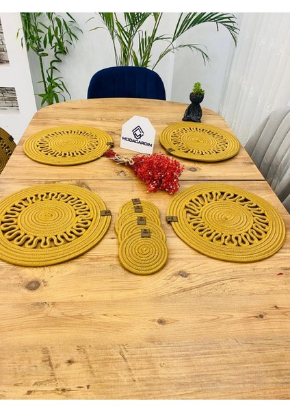 Jüt Hasır Amerikan Servis Supla ve Bardak Altı 8 Parça