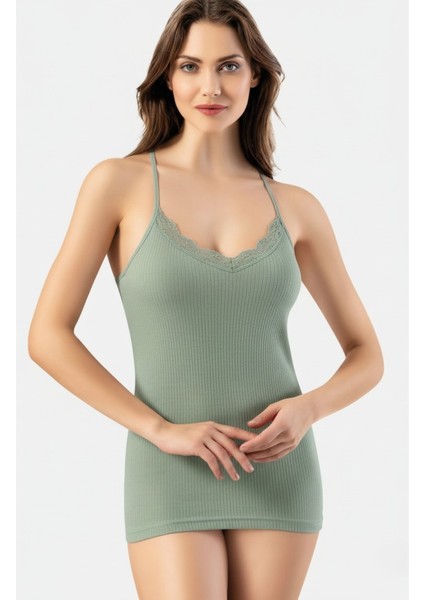 Kadın Pamuklu Ip Askılı Dantel Detaylı Esnek Atlet – Yumuşak Casual Iç Giyim fiyatları