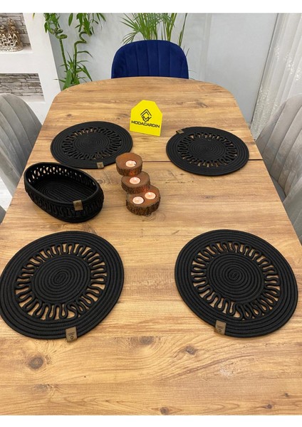 Jüt Hasır Amerikan Servis Supla ve Sepet 5 Parça