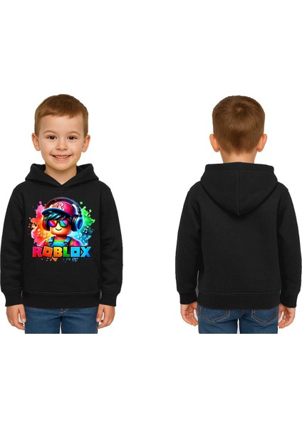 Unisex Roblox Baskılı Çocuk Swaetshirt Baskılı Kapüşonlu 3 Iplik Şardonlu