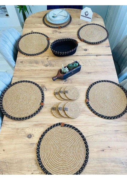 Jüt Hasır Amerikan Servis Supla Bardak Altı ve Sepet 13 Parça fiyatları