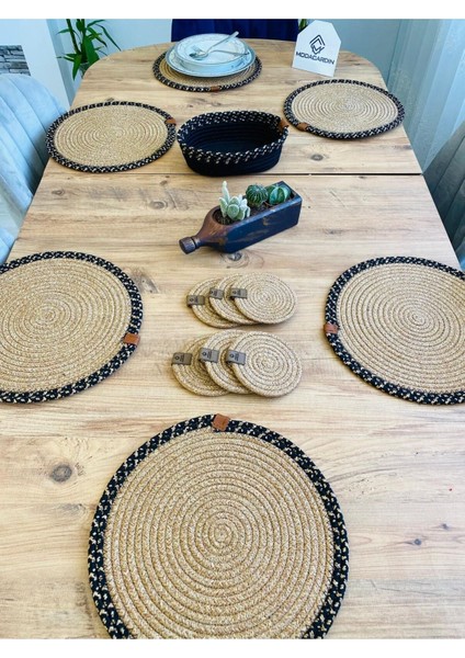 Jüt Hasır Amerikan Servis Supla Bardak Altı ve Sepet 13 Parça modelleri