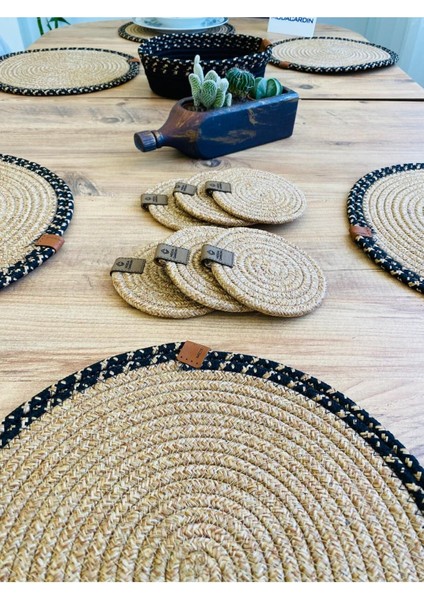 Jüt Hasır Amerikan Servis Supla Bardak Altı ve Sepet 13 Parça fırsatları