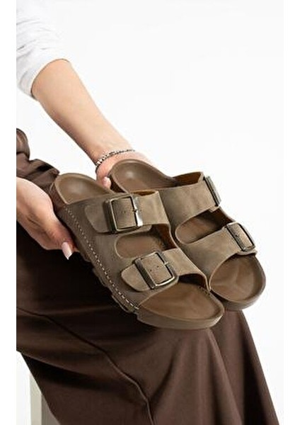 Çift Toka Unisex Terlik Açık Kahve Renk Yumuşak ve Hafif Tasarım modelleri
