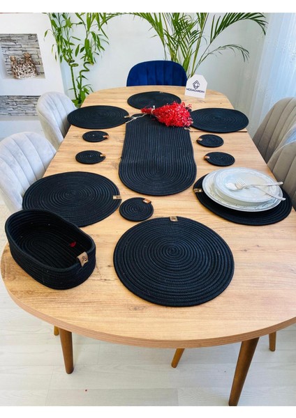 Jüt Hasır Amerikan Servis Supla Runner Sepet ve Bardaklık 14 Lü