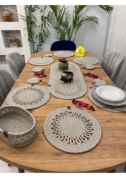 Jüt Hasır Amerikan Servis Supla Runner Sepet ve Bardaklık 14 Lü fiyatları