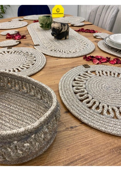 Jüt Hasır Amerikan Servis Supla Runner Sepet ve Bardaklık 14 Lü modelleri