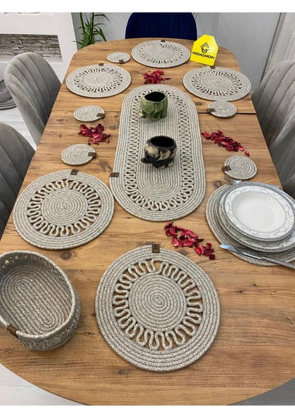 Jüt Hasır Amerikan Servis Supla Runner Sepet ve Bardaklık 14 Lü fırsatları