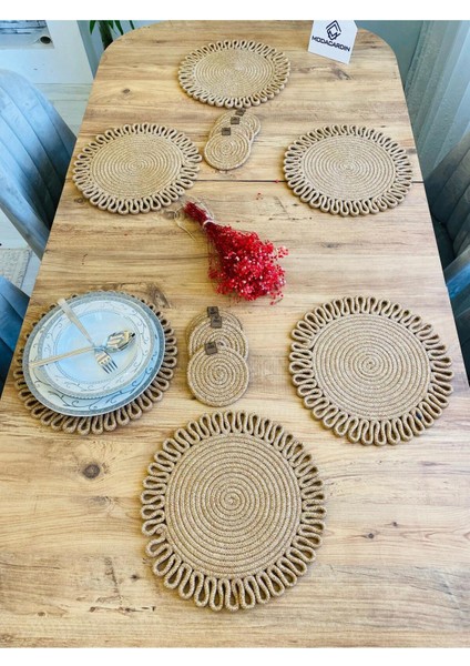 Jüt Hasır Amerikan Servis Supla ve Bardak Altı 12 Parça