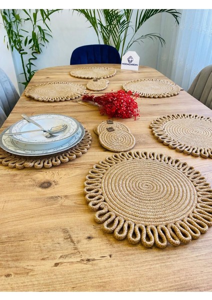 Jüt Hasır Amerikan Servis Supla ve Bardak Altı 12 Parça fırsatları