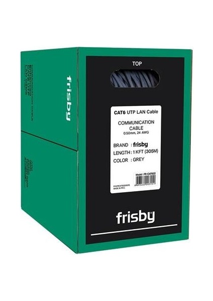çınar ticaret frısby fnw-cat622 305mt 0.50mm 24awg cat6 utp kablo gri