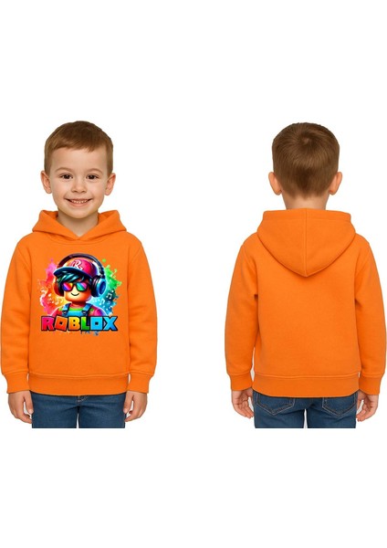 Unisex Roblox Baskılı Çocuk Swaetshirt Baskılı Kapüşonlu 3 Iplik Şardonlu