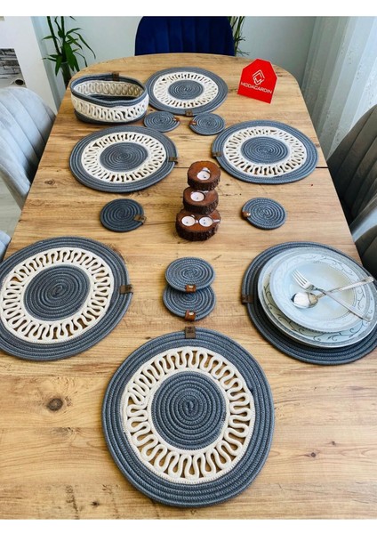 Jüt Hasır Amerikan Servis Supla Bardak Altı ve Sepet 13 Parça