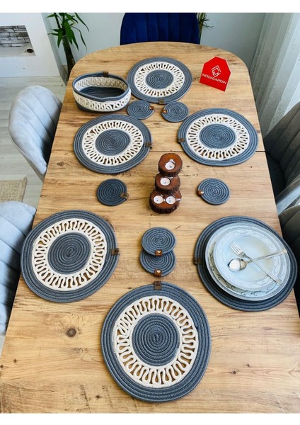 Jüt Hasır Amerikan Servis Supla Bardak Altı ve Sepet 13 Parça modelleri