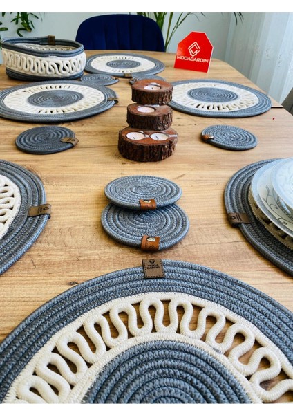 Jüt Hasır Amerikan Servis Supla Bardak Altı ve Sepet 13 Parça fırsatları