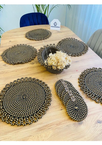 Jüt Hasır Amerikan Servis Supla Bardak Altı ve Sepet 13 Parça fiyatları