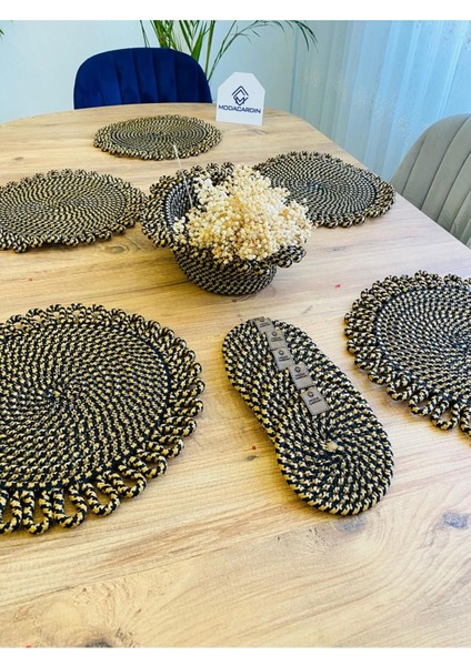 Jüt Hasır Amerikan Servis Supla Bardak Altı ve Sepet 13 Parça modelleri