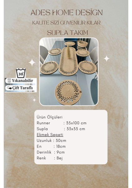 Jüt,amerikan Servis Takımı,6 Supla,1ekmek Sepeti,1 Runner,tabak Altlığı,ranır,supla Takımı,lux Sunum