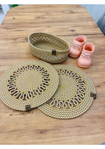 Jüt Hasır Amerikan Servis Supla ve Sepet 3 Parça