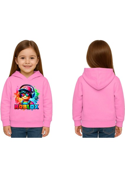Unisex Roblox Baskılı Çocuk Swaetshirt Baskılı Kapüşonlu 3 Iplik Şardonlu