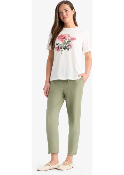 Lastikli Bel Bağcıklı Basic Düz Paça Jogger Pantolon D2573AX25SP