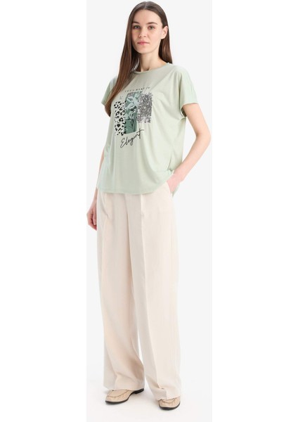 Bisiklet Yaka Baskılı Yarasa Kollu Tişört D8926AX25SP