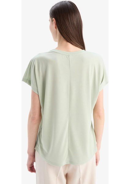 Bisiklet Yaka Baskılı Yarasa Kollu Tişört D8926AX25SP