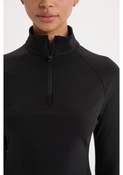 Fit Standart Fit Dik Yaka Fermuarlı İçi Yumuşak Tüylü Sporcu Uzun Kollu Tişört