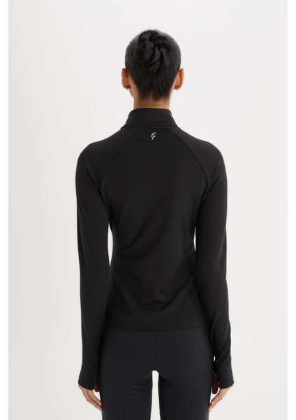 Fit Standart Fit Dik Yaka Fermuarlı İçi Yumuşak Tüylü Sporcu Uzun Kollu Tişört