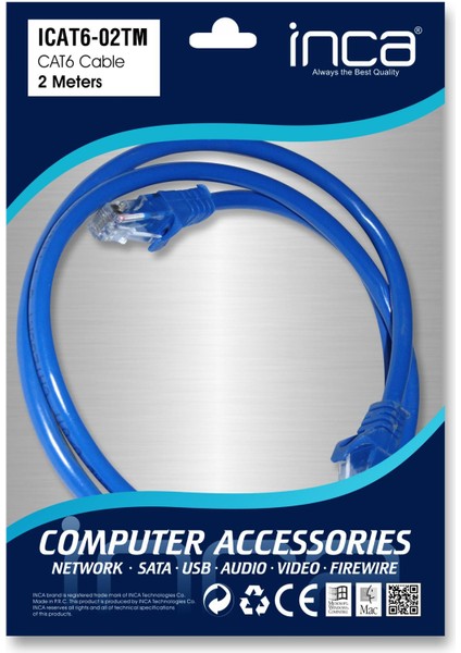 çınar ticaret ınca ıcat6-02tm 2mt cat6 utp patch kablo mavi