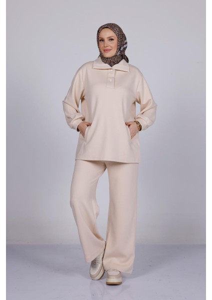 Kadın Oversize Polar Doku Ikili Takım – Rahat Kesim – Bej fiyatları